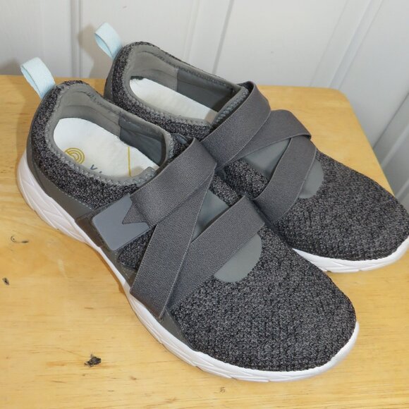 Vionic Aimmy Sneakers Size 10 Grey Knit Hook & Loop Strap Athletic Shoes - Picture 1 of 7